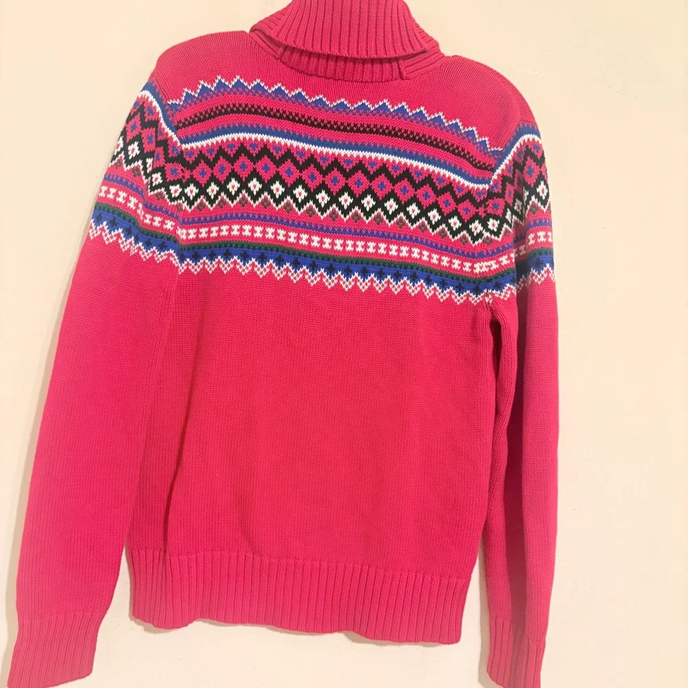 Lauren Ralph Lauren Red Fair Isle Shawl Neck Toggle Sweater L Cotton Mens